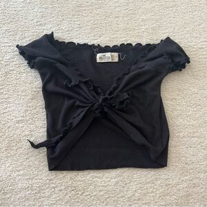 Hollister Black Tie Front Ruffled Blouse